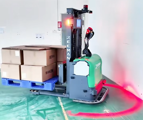Green warehouse with electric AGVs